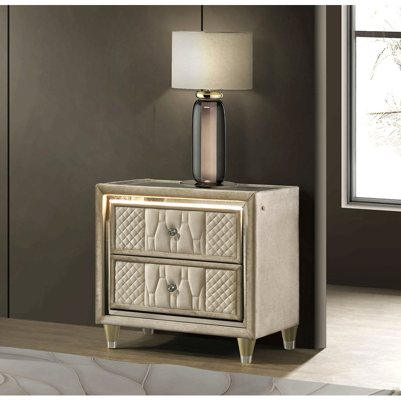 2-Drawer LED Nightstand With Dual USB