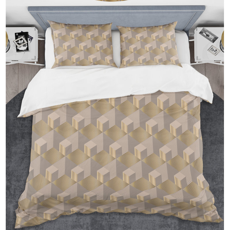Ensemble de housse de couette retro-century retro square, Housse de couette double / grand et 2 taies décor