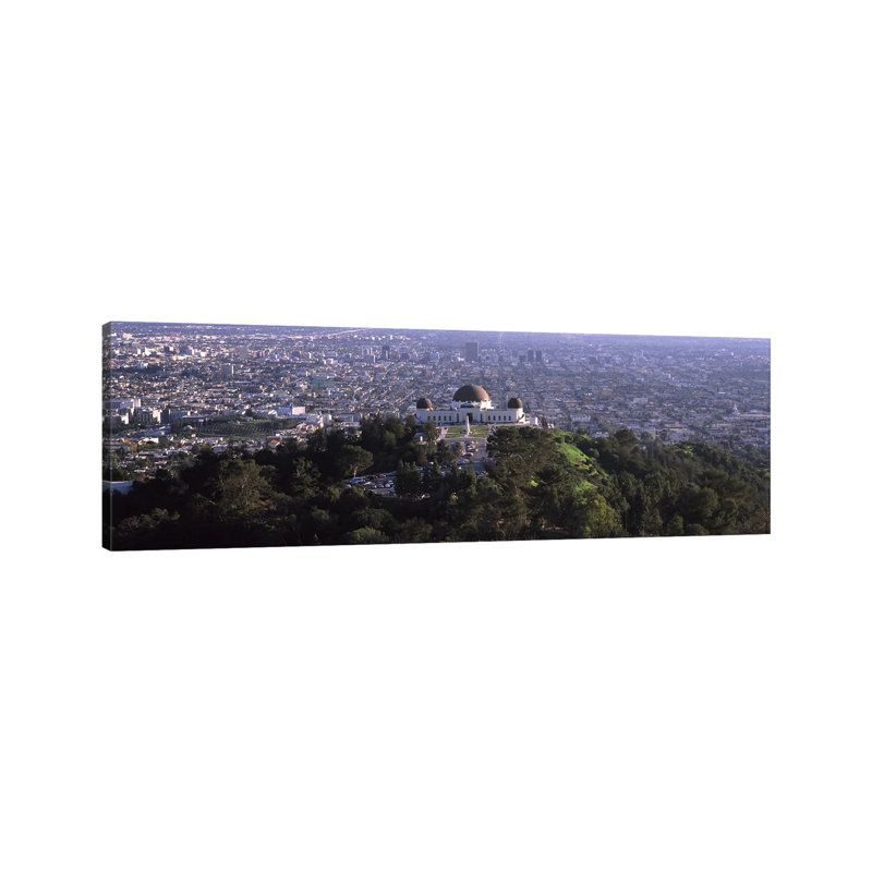 Observatory On A Hill With Cityscape In The Background, Griffith PArk Observatory - Wrapped Canvas Panoramic Print