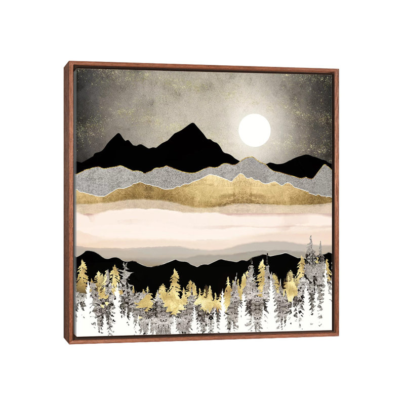 Lune d'hiver - imprimé, H 18 po x l 18 po x 1,5 po, Cadre flottant brun
