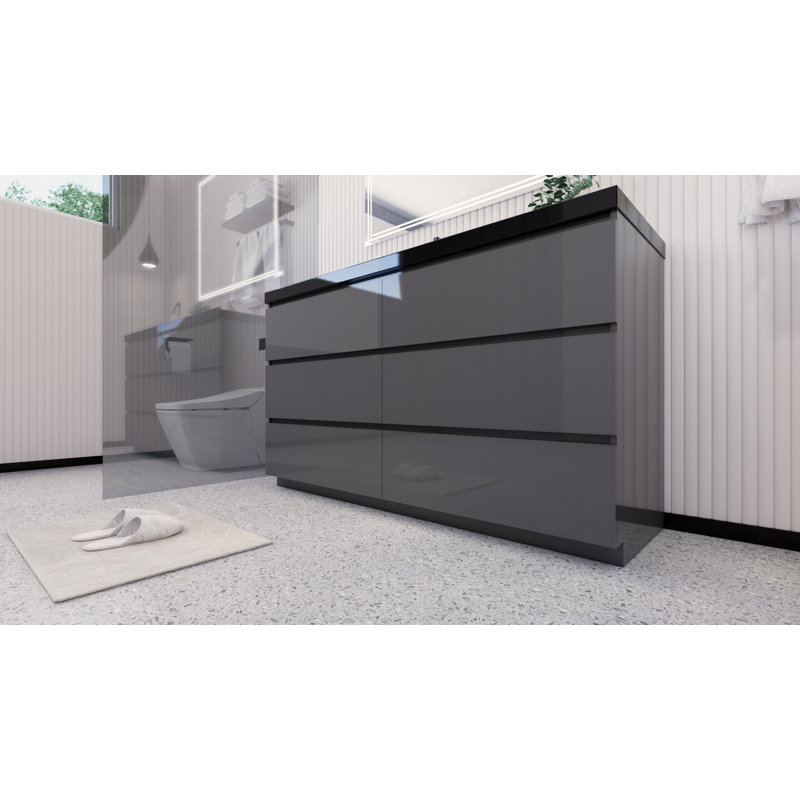 Santrice 59'' Single Bathroom Vanity with Acrylic Top, Hight Gloss Gray