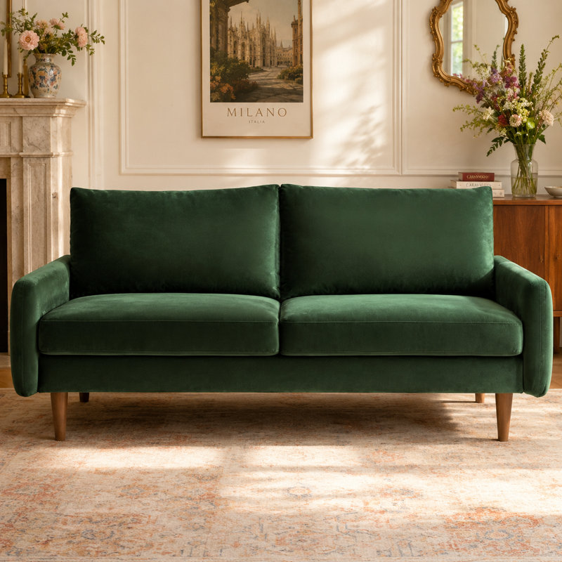 Canapé en velours de style européen 70 po Nordic Contour Series, Green