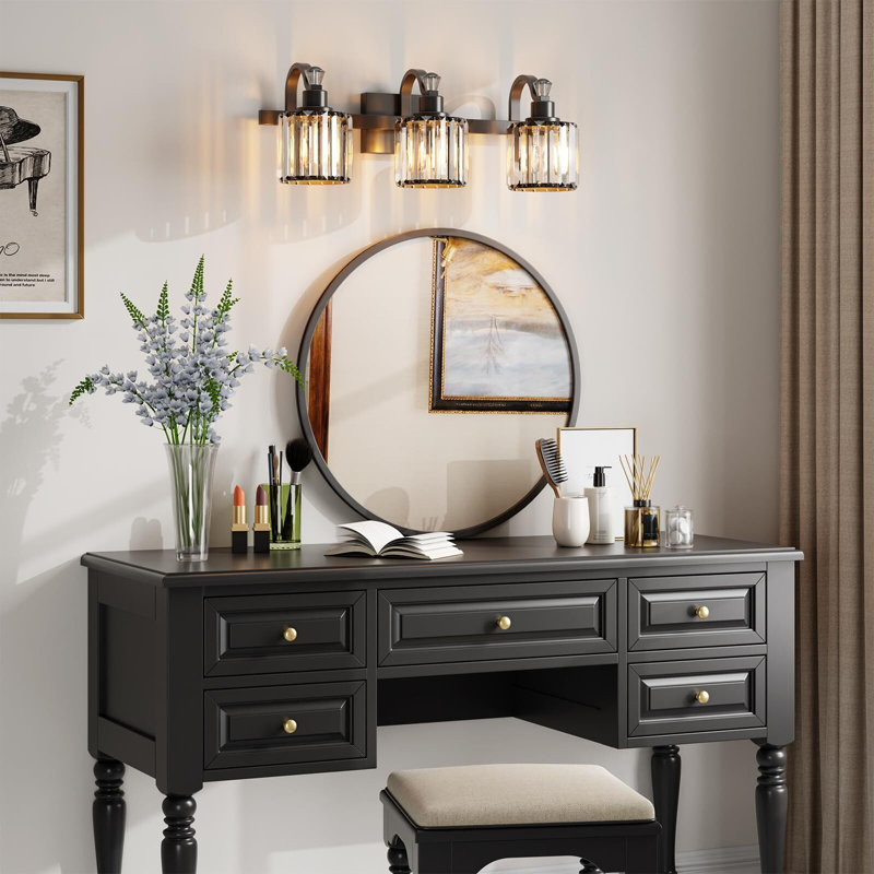 Éclairage pour meuble-lavabo en cristal 3 lumières, Noir, noir, noir, noir