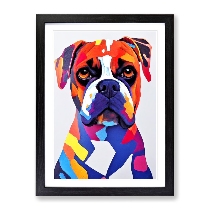Boxer Dog Palette Knife - Single Picture Frame Print, 34cm H x 25cm W, Walnut Framed