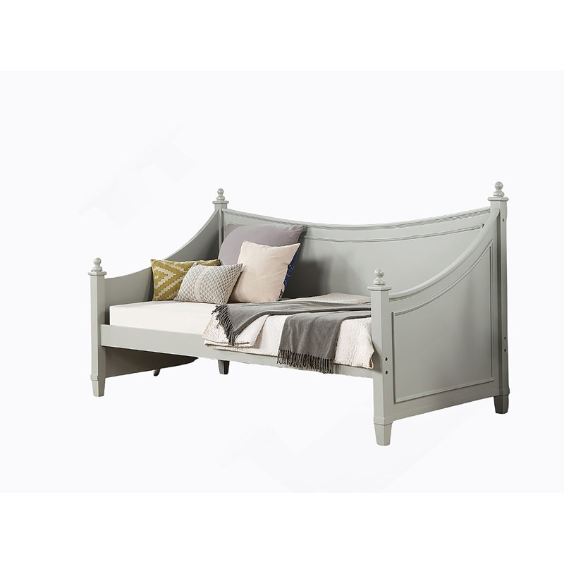 Transitional Style Twin Daybed Molding Design White Finish Mattress Ready Poster Design With Finials Solid Wood Structure