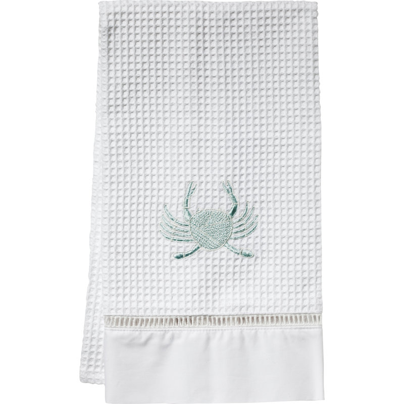 Crab Cotton Ultra Light Waffle Hand Towel, Aqua