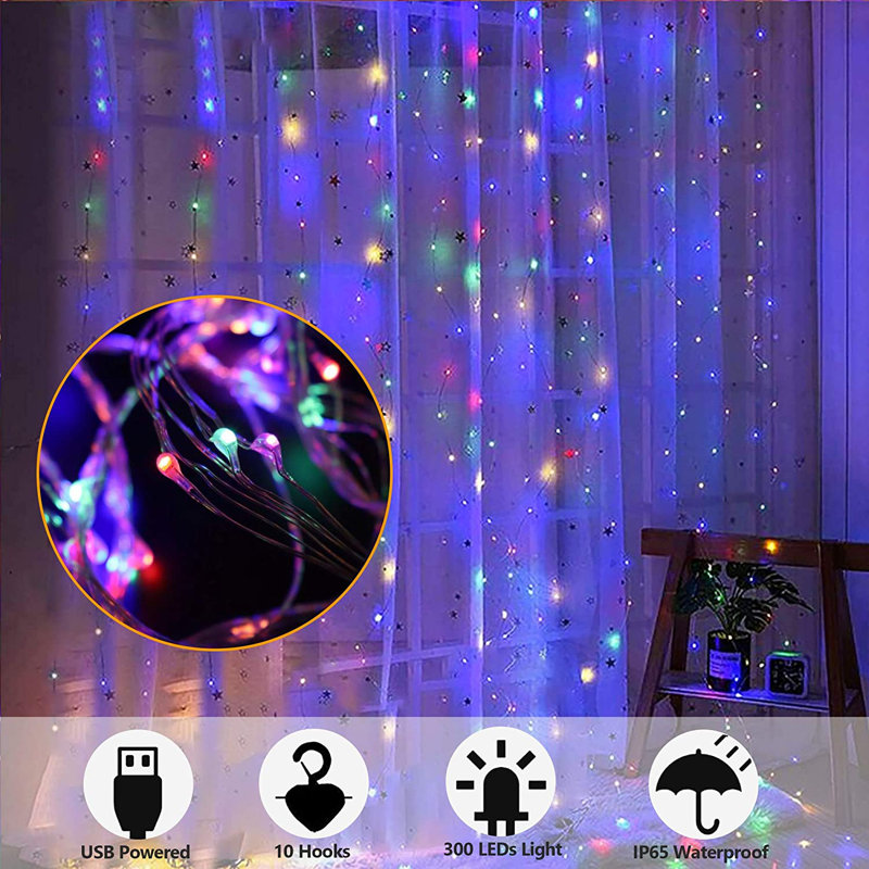 Guirlande lumineuse à guirlande lumineuse 9,8 pi DEL avec 8 lumières scintillantes - lumière blanche, Multicolore