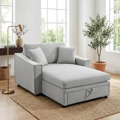 Canapé 54 po moderne avec fonction de couchage et rangement caché en velours flocon de neige