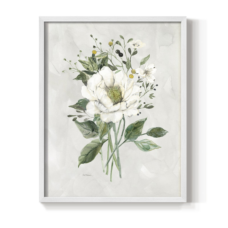 «White Farmhouse Botanical I», reproduction encadrée - bois massif, H 21 po x l 17 po, Blanc