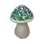 Statue de champignon en ciment de style cottage, avec chapeau en mosaïque bleue, verte et blanche, 12,5 cm de haut.