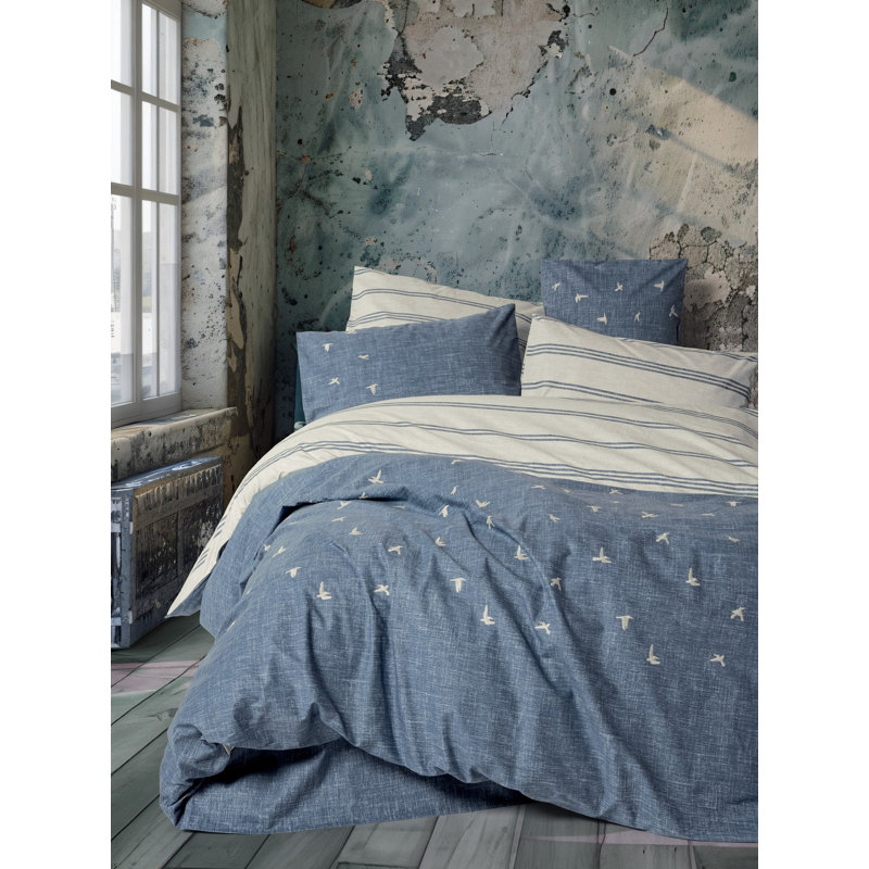 Luxurious Ranforce Double Quilt Cover Set, 100% Cotton, Brown | Includes 79 x 87 in Duvet Cover, 94 x 102 in Flat Sheet, 2 x 20 x 27 in Pillowcases | Embroidered, Machine Washable, Elegant Closure Design