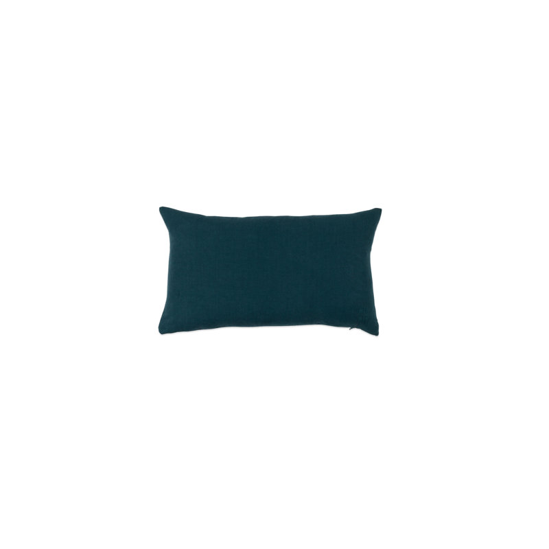 Simple Embroidered Linen Lumbar Throw Pillow, Peacock