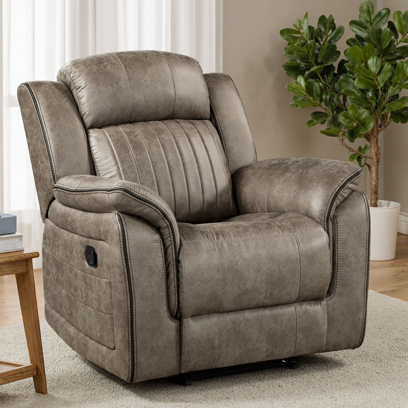 Centeroak Classic Sandy Brown Reclining Chair with Plush Pillow-Top Arms & Vertical Tufting - Solid Wood Luxury, Brown+Sand