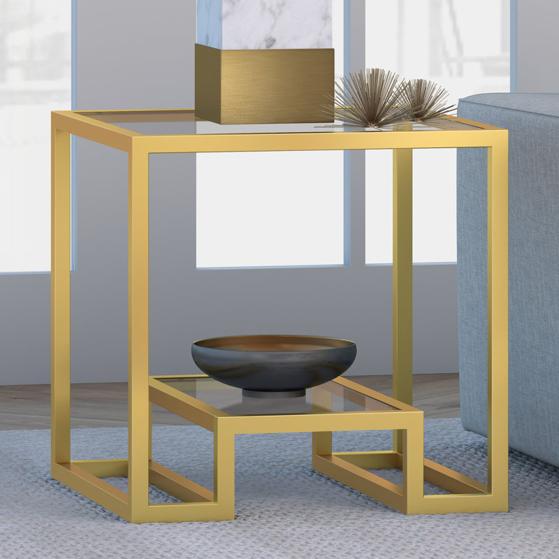 Glass Top Frame End Table, Gold