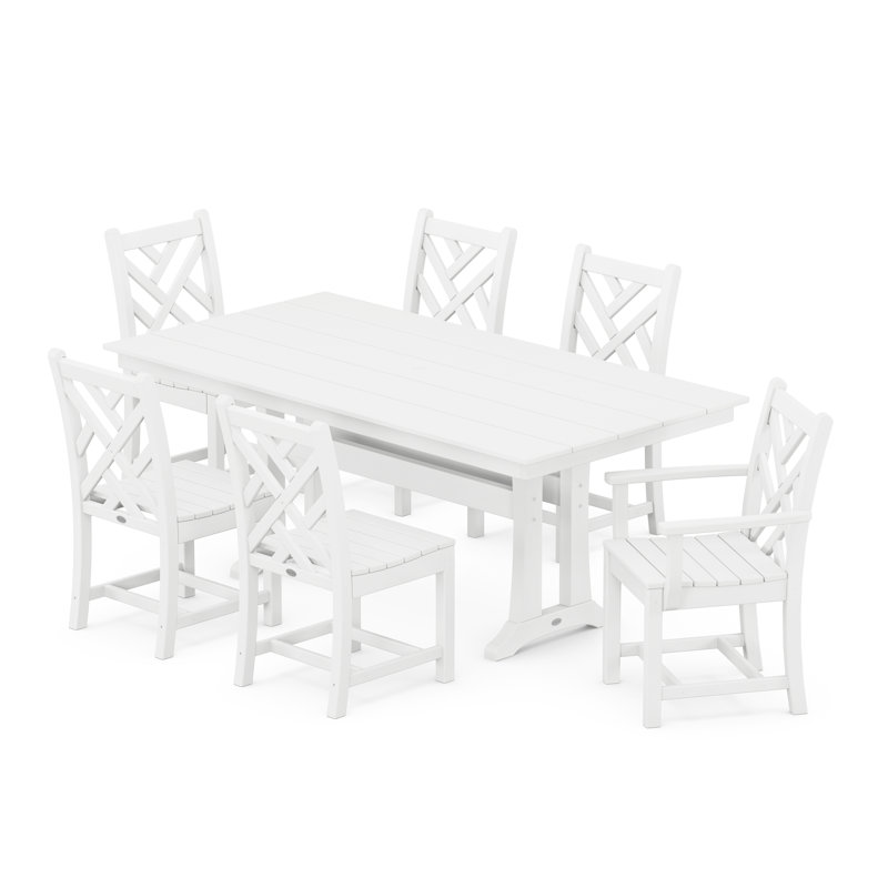 Chippendale 7-Piece Farmhouse Trestle Dining Set, White