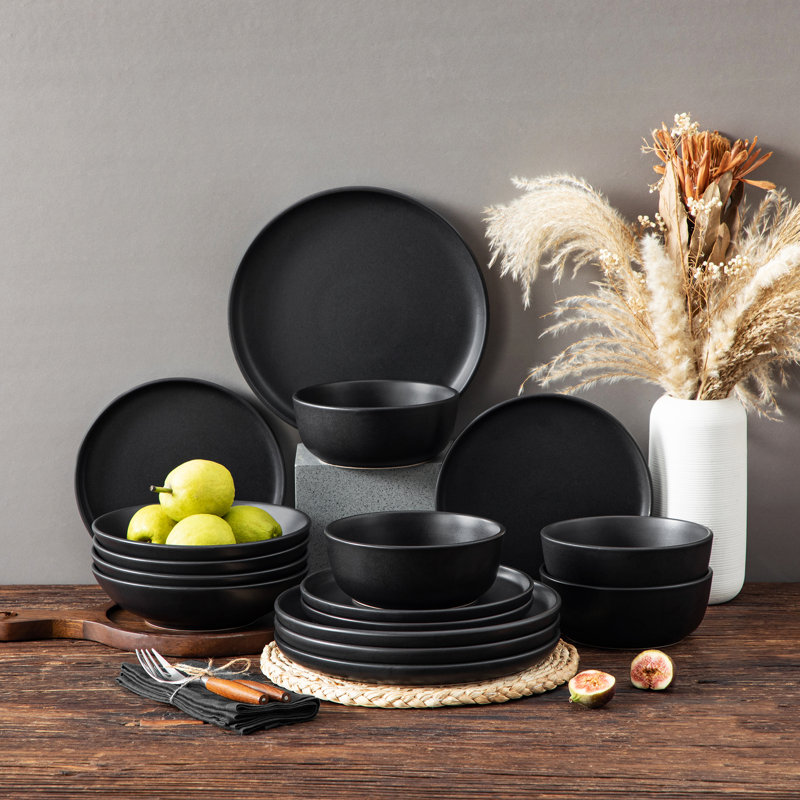 Piece Stoneware Dinnerware Set - Service for 4, Black