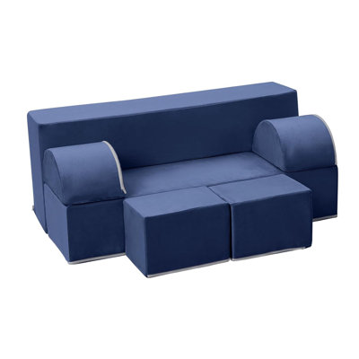 Ensemble de canapé modulaire pour enfants 6 pièces, canapé convertible pour tout-petits pour salle de jeux et chambre à coucher, mousse souple, bleu marine