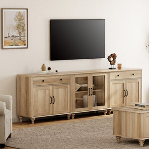 TV Stand For 100 Inch TV, 3-In-1 TV Console Table For 75/80/85/90 Inch TV, Entertainment Center With Glass & Wood Door, Kitchen Sideboard Buffet Cabinet For Dining Room, Oak