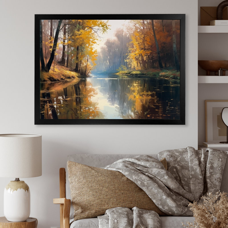 «Whimsical River and Forest IV», reproduction d'art sur toile, Cadre simple noir, H 16 po x l 32 po x P 1 po