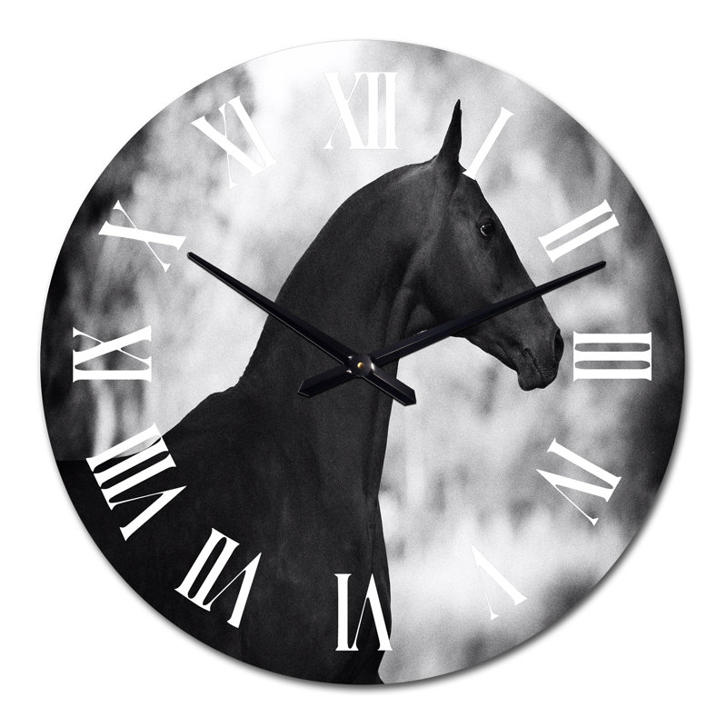 Portrait d'un étalon noir - Horloge murale traditionnelle, Moyen