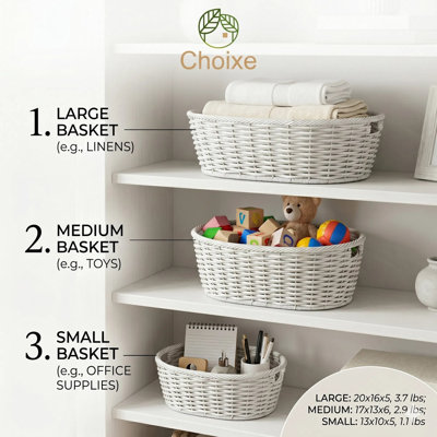 3‑Piece Nesting Storage Baskets Set, Hand‑Woven PE Rattan Decorative Wicker Baskets, Pantry, Bathroom, Bedroom, Toys, Linens