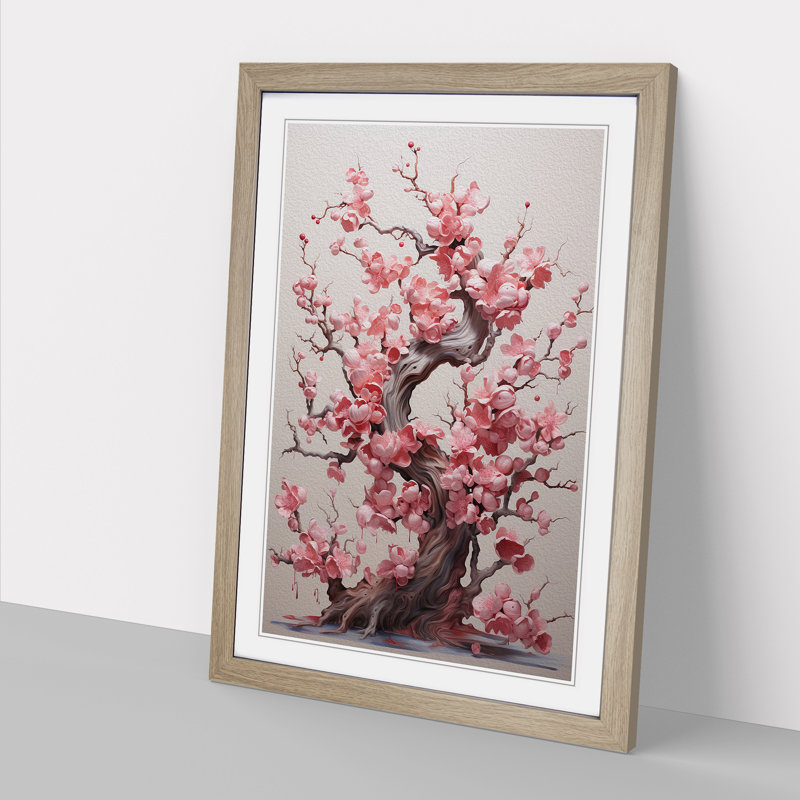 Cherry Blossom Tree Dadaism - Single Picture Frame Print on Wood, 64cm H x 46cm W x 2cm D, Oak Framed