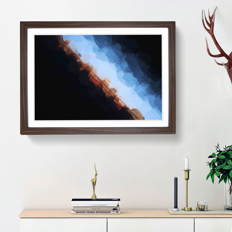 Horizon in Orange & Blue in Abstract - Picture Frame Graphic Art Print, Walnut Framed, 36cm H x 48cm W x 2cm D