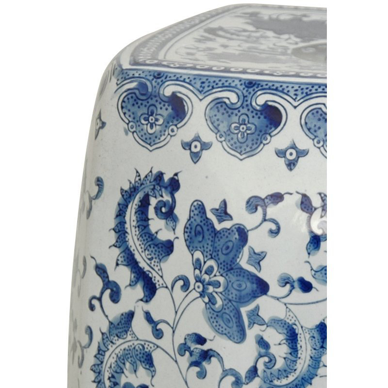 Blue and White Floral Porcelain Garden Stool