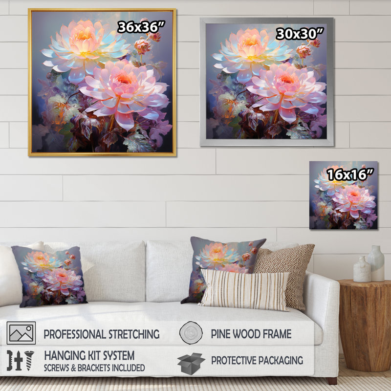 Délicats et succulents pastels tendres - Impression, H 30 po x l 30 po x P 1 po, Cadre flottant doré