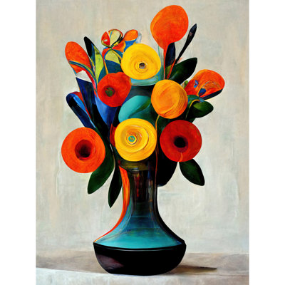 Midcentury Style Floral Bouquet Flowers - Painting