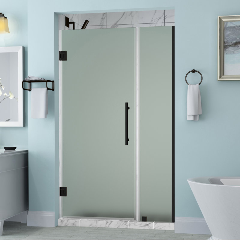 Belmore Hinged Frameless Shower Door, Frosted, Oil Rubbed Bronze