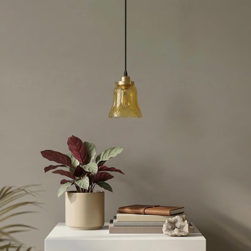 1 - Light Amber Bell Pendant, No