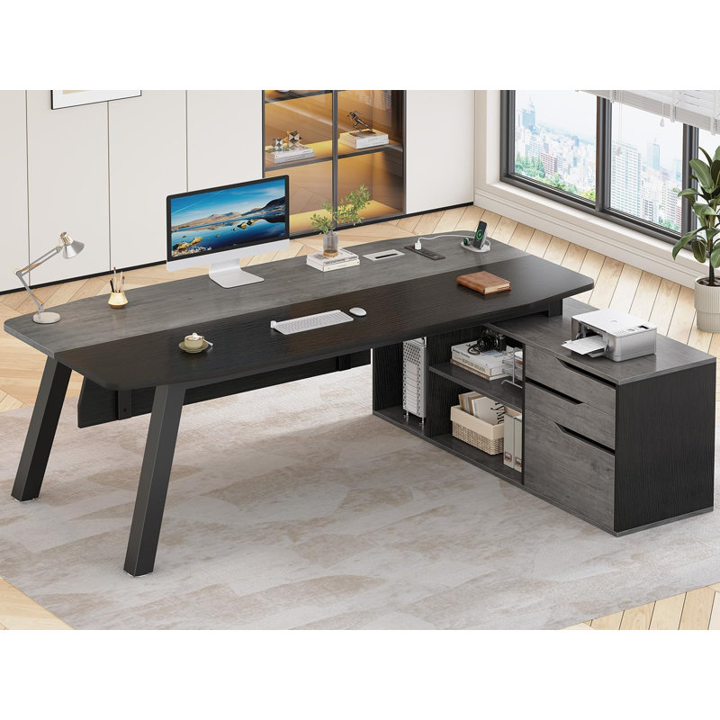 Bureau de direction 71 po avec classeur, Gris