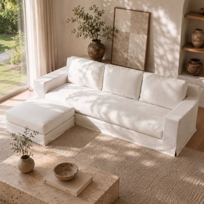 Canapé Ailey moderne 3 places avec housse amovible et lavable et pouf