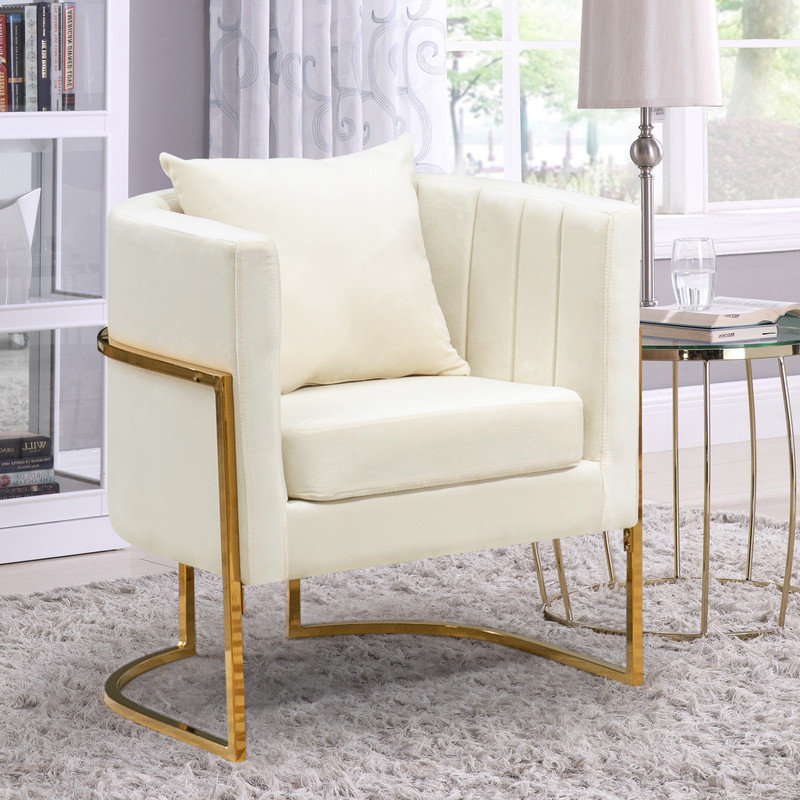 Fauteuil demi-tonneau en velours 28,25 po Marquet, Velours blanc