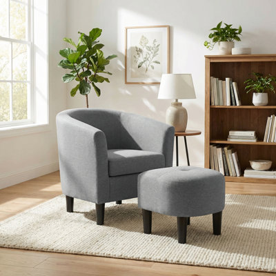 Fauteuil demi-tonneau et repose-pieds en polyester capitonné l 25,5 po x P 25,6 po x H 21,65 po Moss