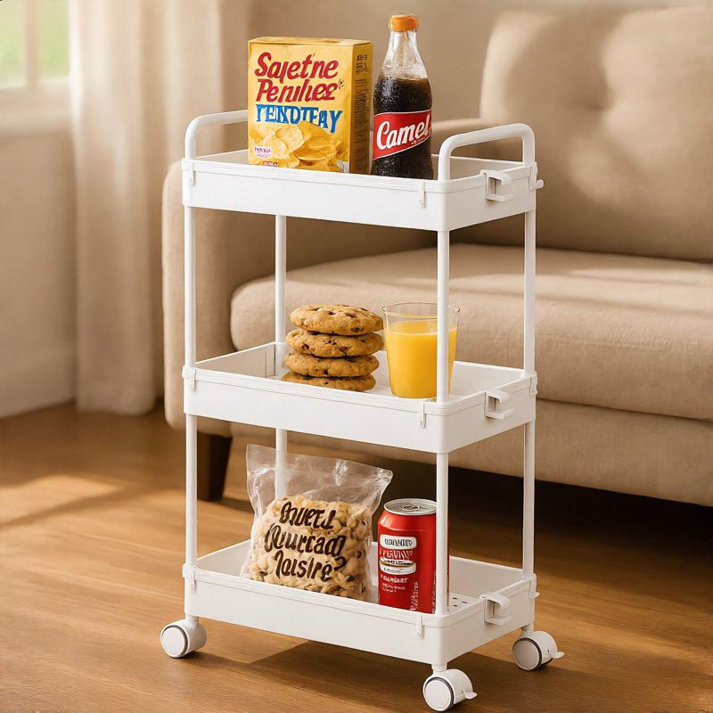 Chariot de rangement mobile blanc en plastique mince à trois couches, adapté aux coutures étroites, convenant pour ranger des articles divers dans plusieurs décors