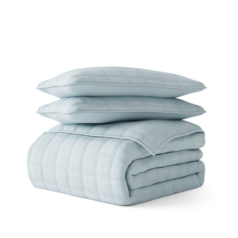 Pale Blue King Microfiber Quilted Coverlet Set