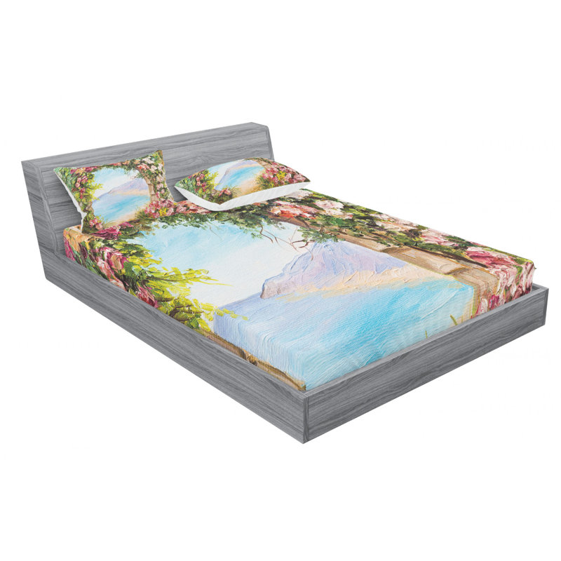 Microfiber Floral Sheet Set, Queen Sheet Set with Fitted Sheet