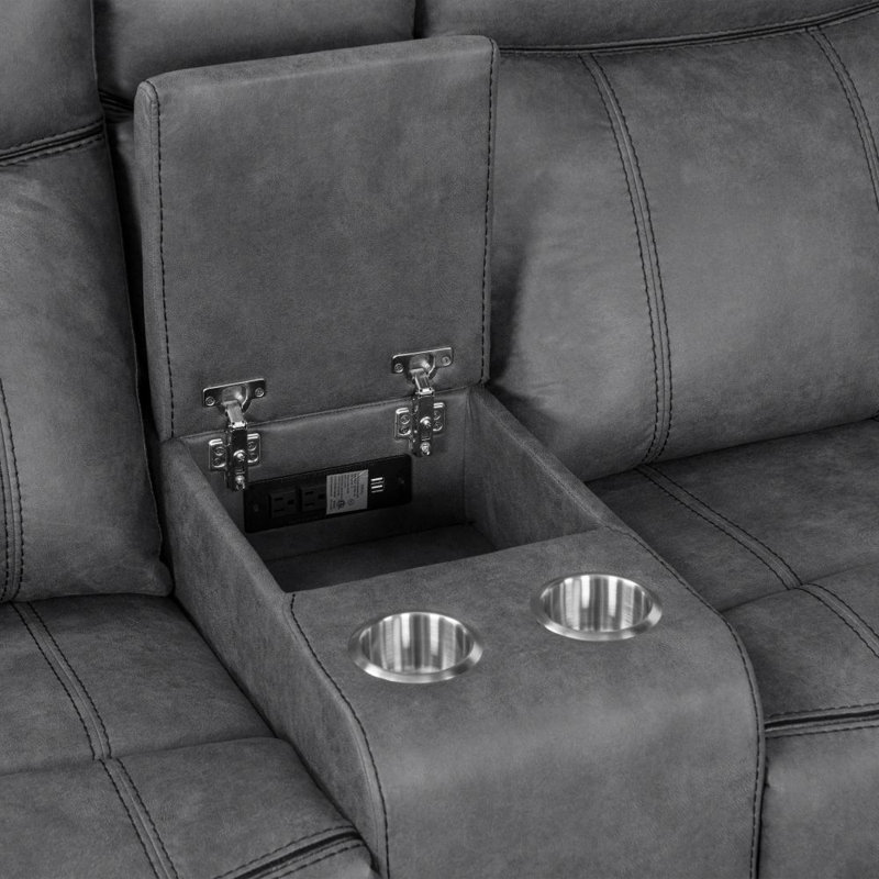 Jevita Faux Leather Reclining Curved Sectional Symmetrical, Gray Faux Leather