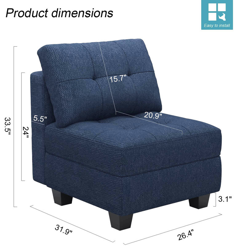 Soneson Armless Storage Slipper Chair , Blue Linen