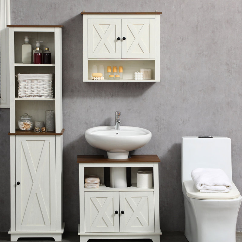Armoire de salle de bain sous le lavabo, décor, blanc, double porte, meuble-lavabo compact, style, unité