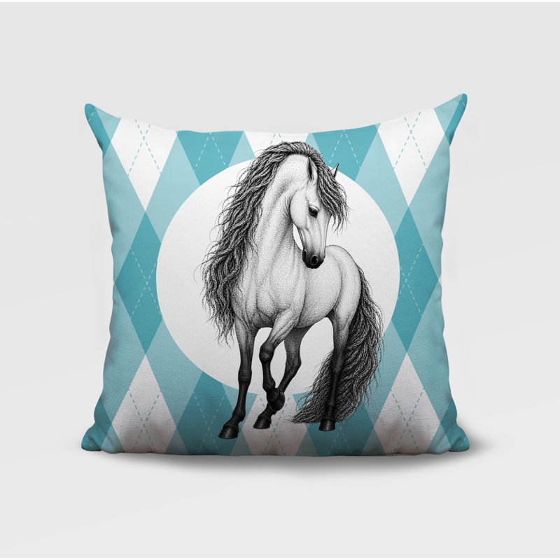 Coussin réversible Horse, 18 x 18, Sarcelle
