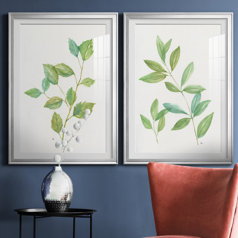 " Spring Greens I " 2 - Pieces, 36.5" H x 26.5" W x 1" D, Silver Framed Paper, White