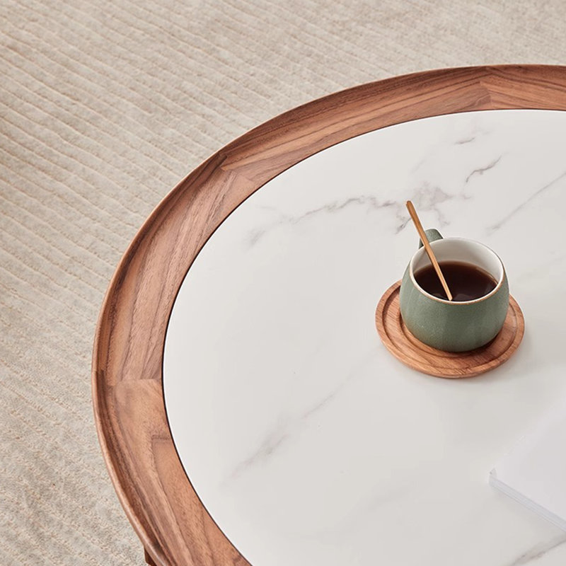 Walnut Coffee Table with Sintered Stone Top, 15.74" H x 39.37" L x 39.37" W