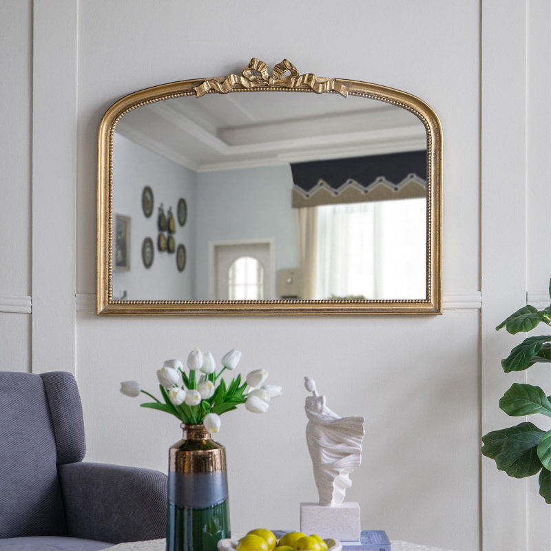 Miroir mural arqué avec cadre doré orné, 29,9 po x 40,2 po