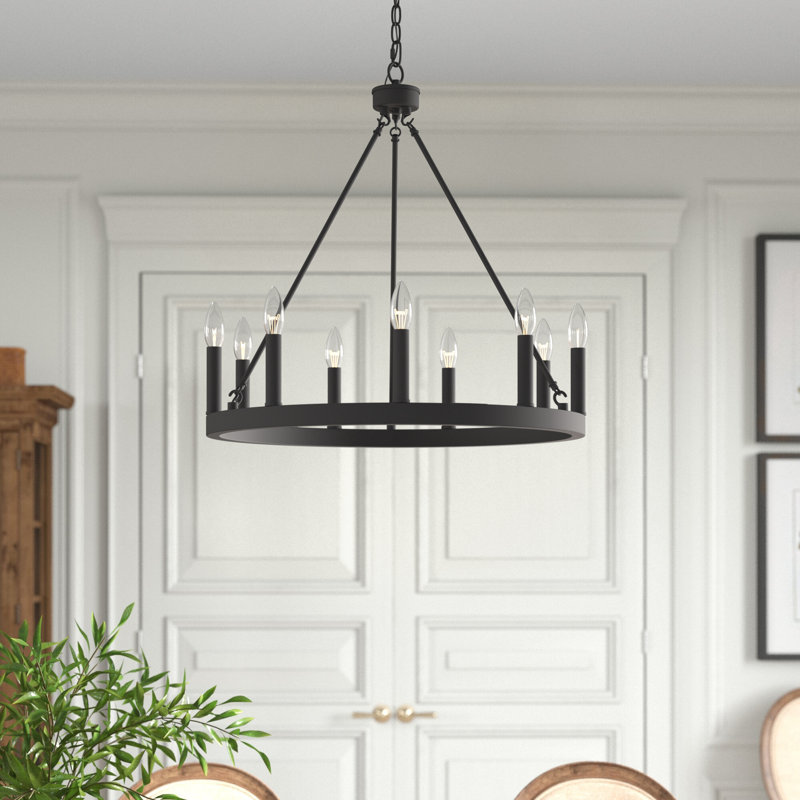 Lustre à roulettes en acier à 9 lumières Adriana certifié UL, Zinc vieilli, H 24 po x l 24 po x P 24 po