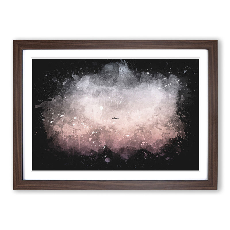 Airplane Passing the Moon - Picture Frame Graphic Art Print, 24cm H x 33cm W x 2cm D, Walnut Framed