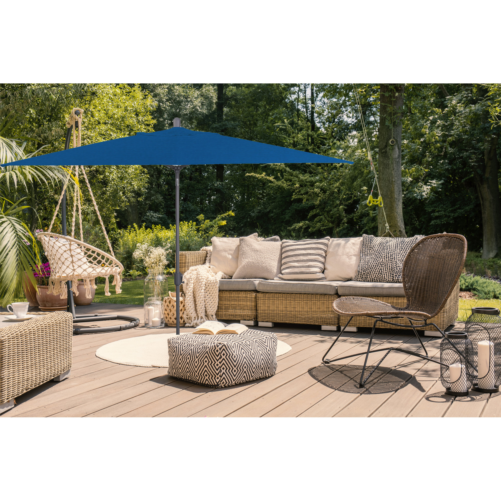 Olivier 116.7'' Outdoor Umbrella, Canvas Pacific Blue Sunbrella® Canvas, Starring Gray