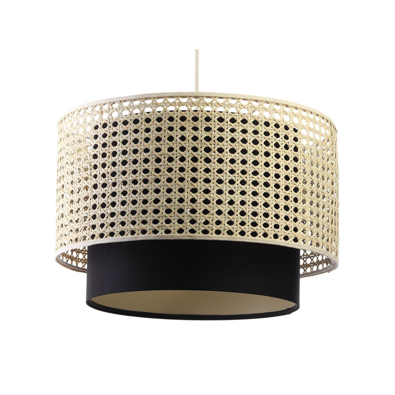 Wampum 1 - Light Cream Drum Pendant, 30cm H x 50cm W x 50cm D, Natural/Black